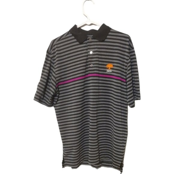 FootJoy Men's Golf Gray/Black/Pink Striped Polo Shirt Size Medium! - Picture 1 of 16